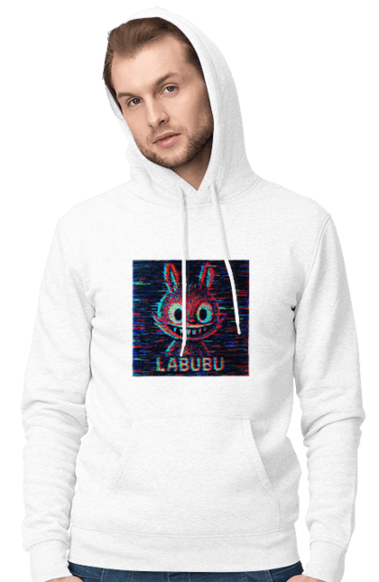 Чоловіче худі з принтом "Лабубу". Crt, rgb, глітч, кіберпанк, лабубу, пікселі, ретро, спотворення, цифрове мистецтво, шум. 2070702
