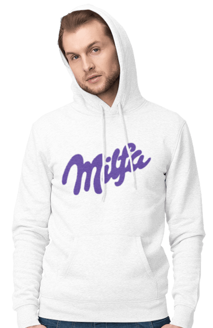 Men`s hoodie with prints Milfa. Funny, joke, meme, milf, milfa, milka. 2070702