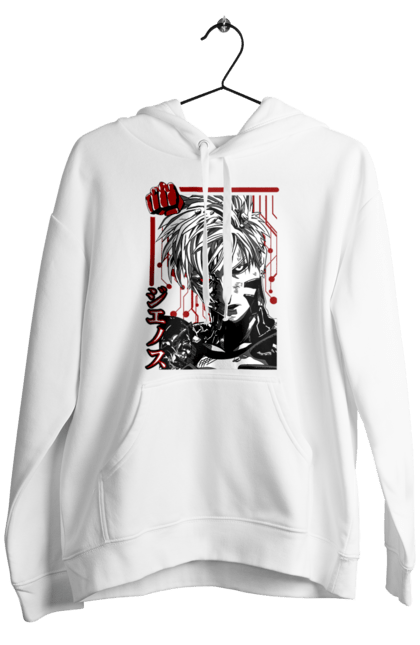 Men's hoodie with prints One Punch Man Genos. Anime, comedy, cyborg, demon, demon cyborg, genos, manga, one punch man, parody, superheroes. 2070702