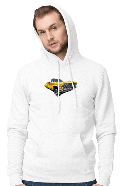 Чоловіче худі з принтом "Автомобіль". Автомобіль, імпала, класика, лоурайдер, шевроле. 2070702