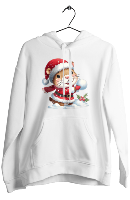 Men's hoodie with prints Capybara playing snowballs. Animal, capybara, christmas, christmas capybara, game, gift, holiday, new year, santa, snowballs. 2070702