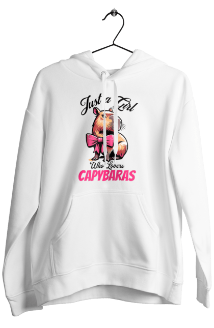 Men's hoodie with prints Capybara. Animal, bow, capybara, pink, rodent. 2070702