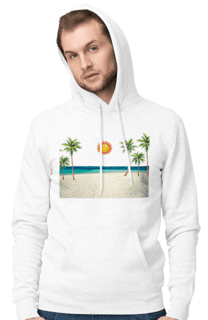 Чоловіче худі з принтом "Гавайський Пляж". Гаваї, літо, море, пальми, пляж, сонце. CustomPrint.market