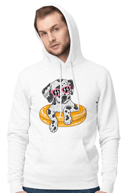 Чоловіче худі з принтом "Далматинець Плаває У Колі". Далматинець, окуляри, плавати, собака. 2070702