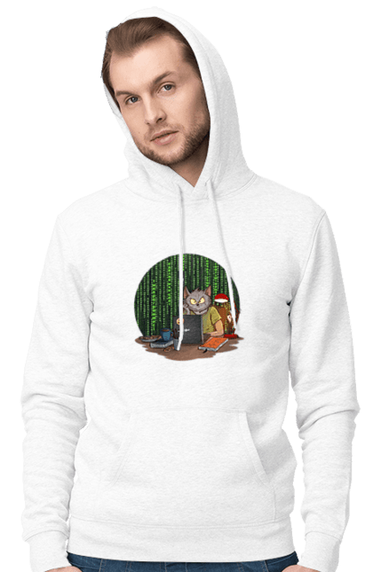 Чоловіче худі з принтом "Кіт програміст". Angular, c, css, html, it, javascript, jquery, php, python, react, svelt, vue, айтишник, айті, гумор, код, кодувати, прогер, програміст, програмісти, ти ж, ти ж програміст, тиж програміст. 2070702