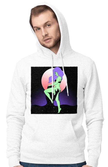 Чоловіче худі з принтом "Зелена Дівчина І Місяць". Інопланетянка, місяць. 2070702