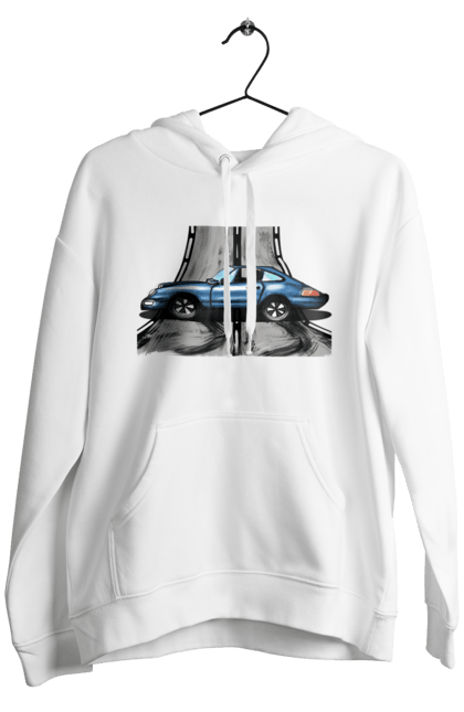 Чоловіче худі з принтом "Спортивний Автомобіль На Дорозі". Автомобіль, гонки, синій, спортиного, швидкий, швидкісний. 2070702