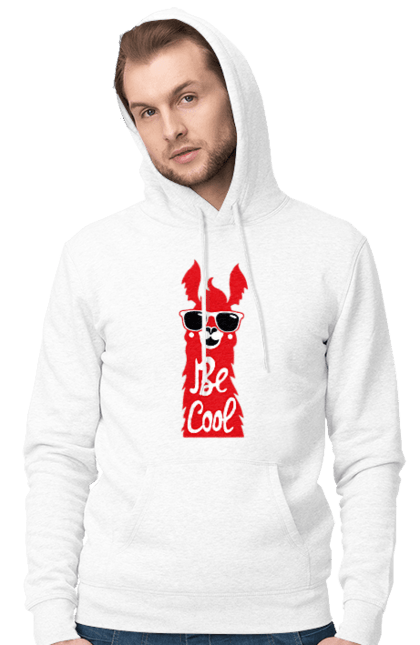 Men`s hoodie with prints Cool llama. Animals, cool, glasses, lama. 2070702