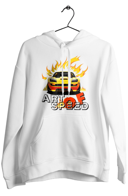 Чоловіче худі з принтом "Машина у вогні". Автомобіль, вогонь, спортивна машина, спортивний автомобіль, швидкість. 2070702