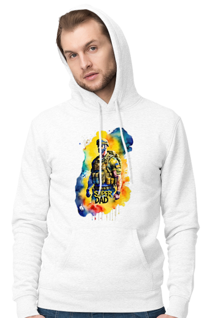 Чоловіче худі з принтом "Супер тато ЗСУ". День батька, день тата, зсу, люблю тата, супер, супер тато, супер тато зсу, тато, тато зсу, україна. 2070702