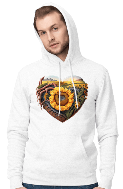 Чоловіче худі з принтом "Символи України". Небо, поле, пшениця, символи україни, соняшник, україна. 2070702
