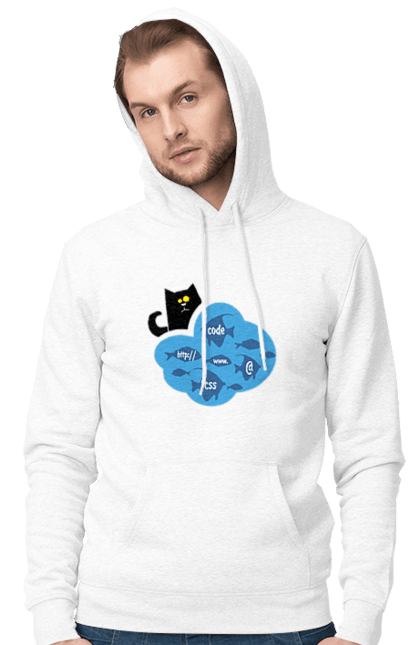 Чоловіче худі з принтом "Кіт програміст". Angular, c, css, html, it, javascript, jquery, php, python, react, svelt, vue, айтишник, айті, гумор, код, кодувати, прогер, програміст, програмісти, ти ж, ти ж програміст, тиж програміст. 2070702
