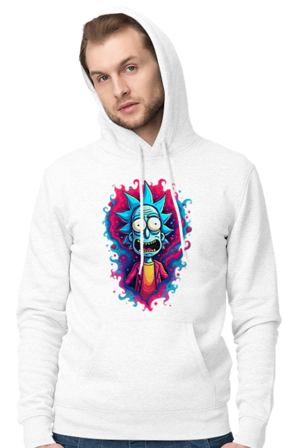 Men's hoodie with prints Rick and Morty. Adventures, black humor, cartoon, rick, rick and morty, sci-fi, tragicomedy. 2070702