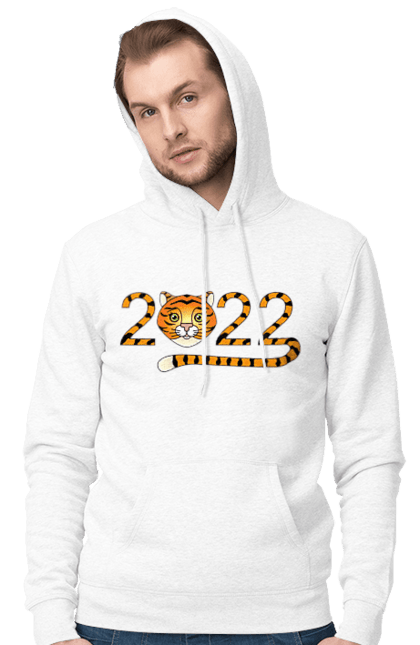 Чоловіче худі з принтом "Новий рік тигра 2022". 2022, зима, новий рік, різдво, сніг, тигр. futbolka.stylus.ua
