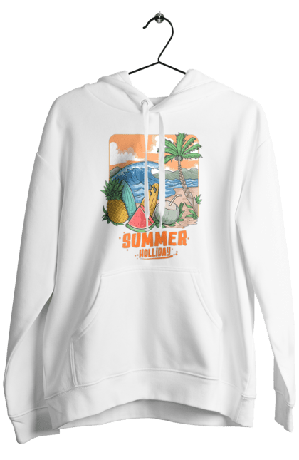 Men`s hoodie with prints Summer Holidays. Palm, sea, summer, waves. 2070702