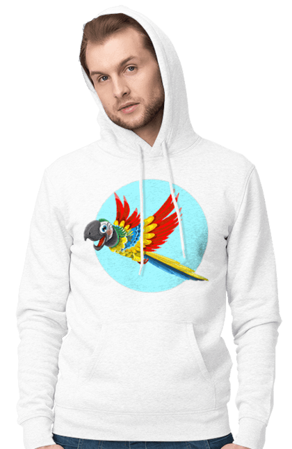 Men`s hoodie with prints Parrot. Cockatoo, colored parrot, colorful parrot, flying parrot, parrot. 2070702