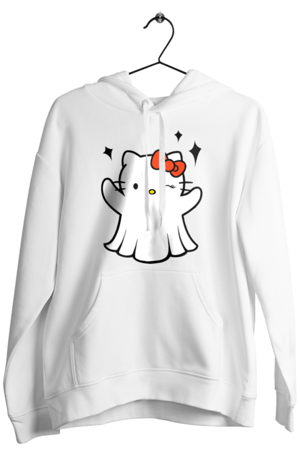 Men's hoodie with prints Hello Kitty Halloween. Brand, cat, character, ghost, halloween, hello kitty, kitten, kitty. 2070702