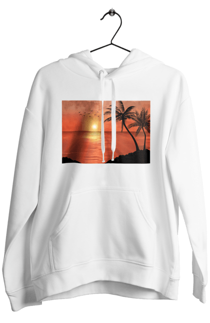 Men`s hoodie with prints West Palm Sea. Palm trees, sea, shore. 2070702