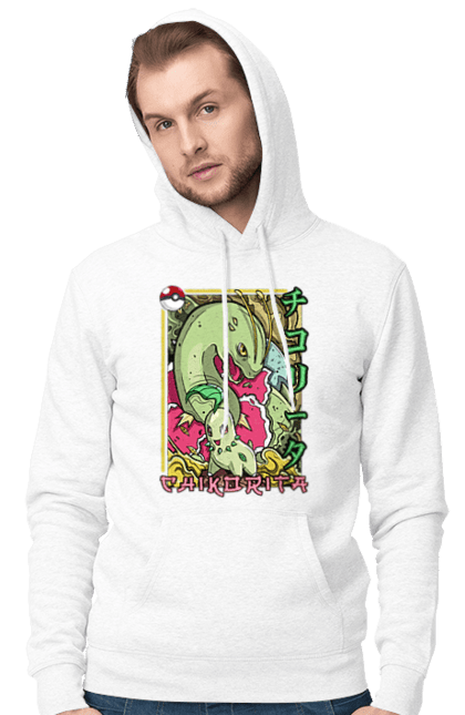 Men's hoodie with prints Pokemon Chikorita. Anime, chikorita, games, nintendo, pokemon, pokemon go. 2070702