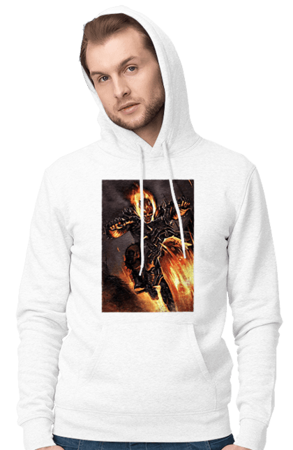 Чоловіче худі з принтом "Пекельний Гонщик". Вогонь, мотоцикл, пекельний гонщик, скелет, чоппер. 2070702