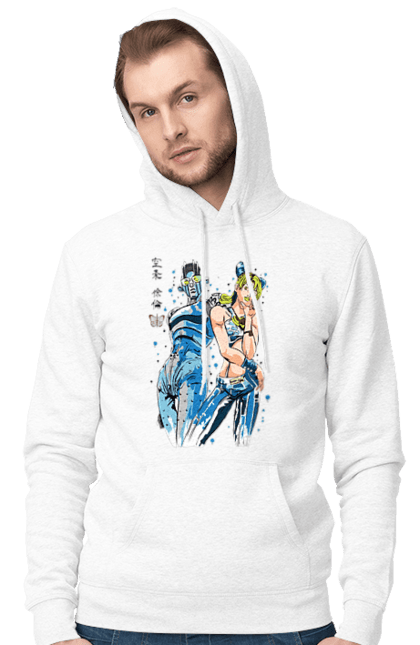 Men's hoodie with prints JOJO Jolyne Cujoh. Anime, jojo, jojo`s bizarre adventure, jojo’s bizarre adventure, jolyne cujoh, manga. 2070702