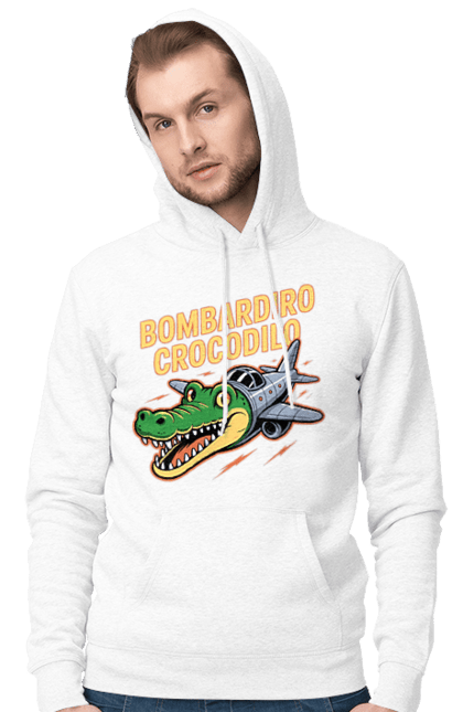 Чоловіче худі з принтом "Bombardino Crocodilo". Bombardino, bombardino crocodilo, crocodilo, бомбардиро крокодило, бомбардіно крокоділо, крокодил, крокодил літак, крокодил мем, мем бомбардине крокодило, меми. 2070702