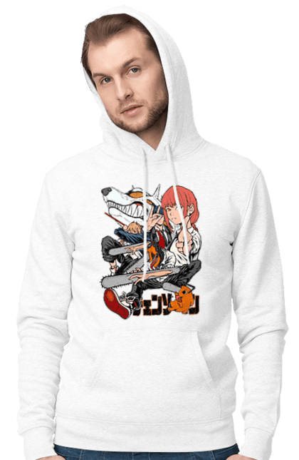 Men's hoodie with prints Chainsaw Man. Anime, chainsaw man, demon, denji, manga, pochita, shonen. 2070702