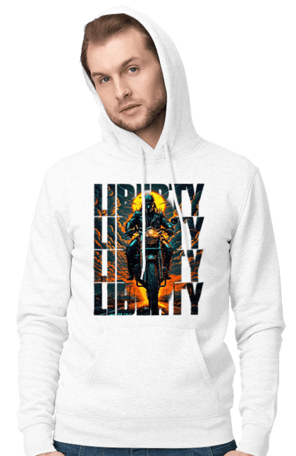 Чоловіче худі з принтом "Байкер". Байкер, мотоцикліст, подорожі, свобода, туризм. 2070702