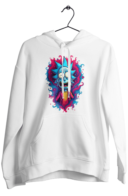 Men's hoodie with prints Rick and Morty. Adventures, black humor, cartoon, rick, rick and morty, sci-fi, tragicomedy. 2070702