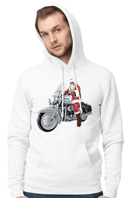 Чоловіче худі з принтом "Санта На Мотоциклі". Мотоцикл, новий рік, санта, свято. 2070702