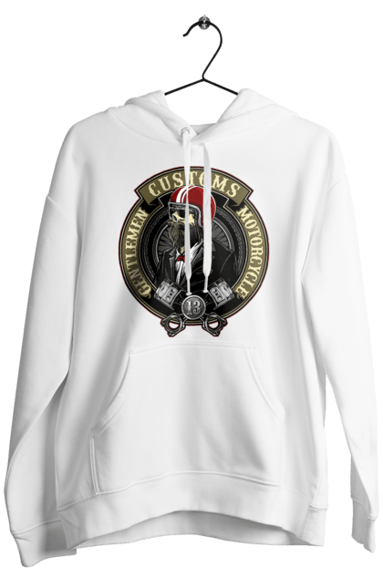 Men`s hoodie with prints Gentlemen motorcycle. Gentleman, helmet, motorcycle, skull. 2070702