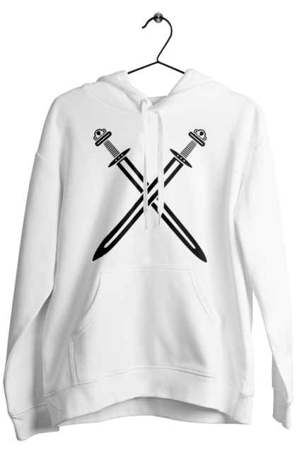 Men's hoodie with prints Two crossed swords. Crossed swords, sword, swords, vikings, weapon. CustomPrint.market