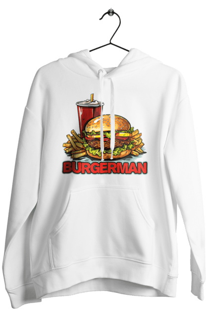Чоловіче худі з принтом "Burgerman". Бургер, для чоловіків, їжа, літні, макдональдс, прикольні, трендові, фаст фуд, чоловічі. 2070702