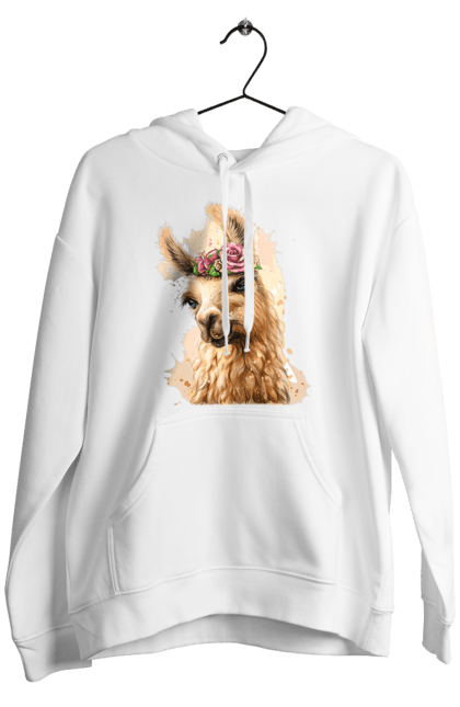 Men`s hoodie with prints Lama Portrait. Animal, lama, portrait. 2070702