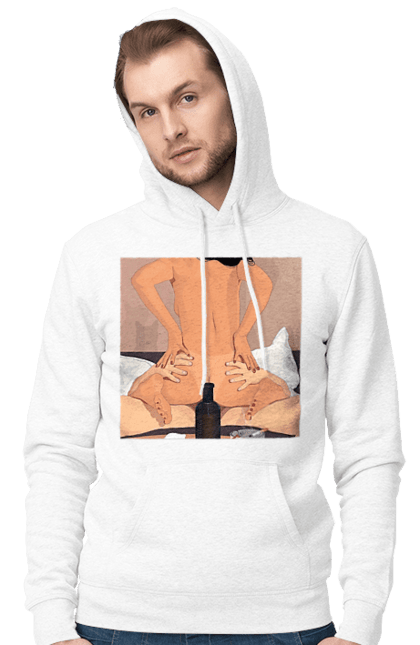 Чоловіче худі з принтом "Гола Дівчина, Пляшка І Сигарети". Гола, зверху. 2070702