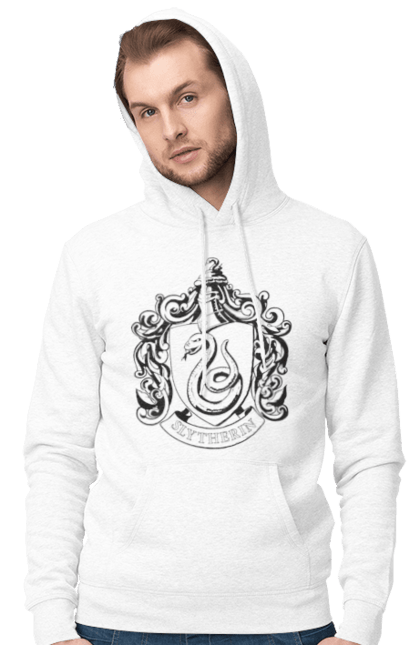 Men's hoodie with prints Harry Potter Slytherin. Faculty, franchise, harry potter, hogwarts, slytherin. 2070702