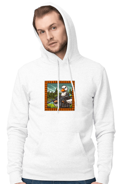 Чоловіче худі з принтом "Гусячий десант". Біологічна зброя, бойові гуси, військовий гусак, гусячий десант, зброєні сили, прапор, символіка, україна. 2070702