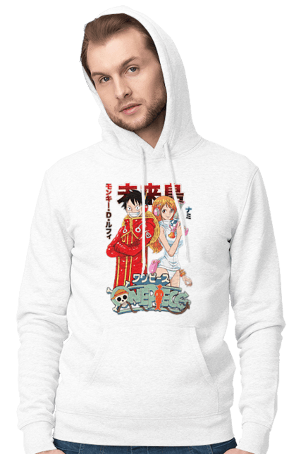 Men's hoodie with prints One Piece Nami and Luffy. Anime, cat burglar, manga, nami, one piece, straw hat pirates. 2070702