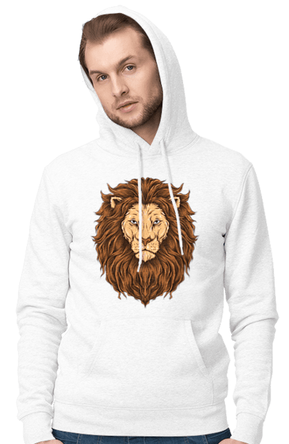 Чоловіче худі з принтом "Цар звірів". Голова лева, джунглі, лев, тварини, цар звірів. ART принт на футболках