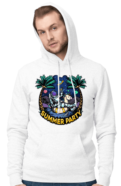 Men`s hoodie with prints Summer Party With Astronaut. Cosmonaut, space, summer. 2070702