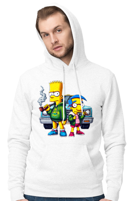 Men's hoodie with prints Bart Breaking Bad. Bart, breaking bad, cartoon, character, laboratory, milhouse, serial, simpson, simpsons. 2070702