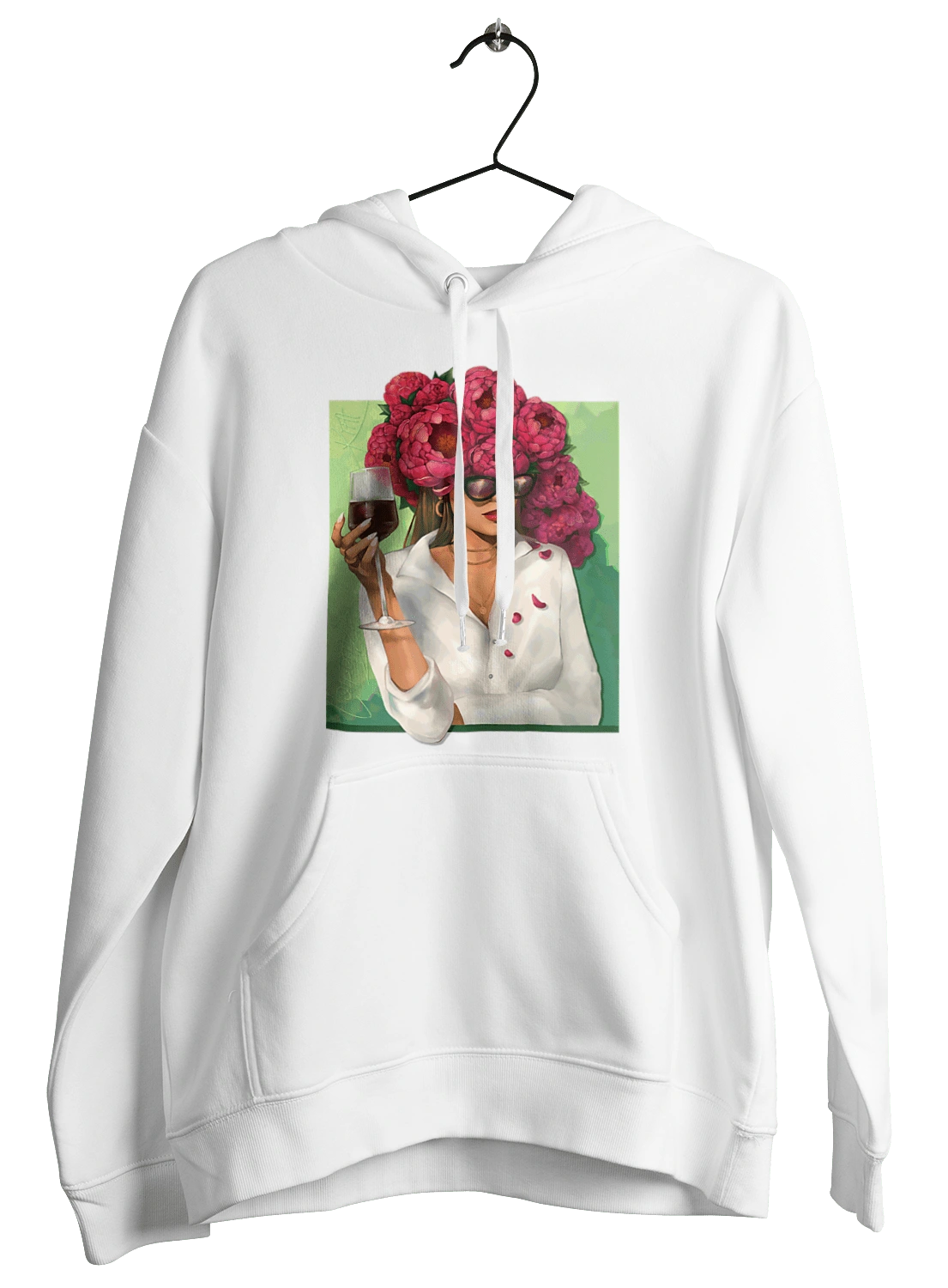 Girl with peonies and a glass