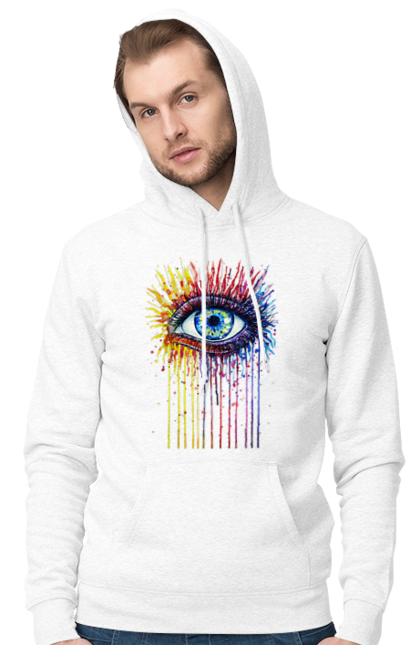 Men`s hoodie with prints Colorful Flowing Eye. Eye, paints. 2070702