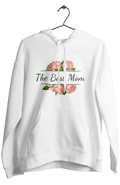 Чоловіче худі з принтом "Мама the best". День матері, квіти, мама, найкраща, напис, піони, подарунок, рожевий, свято. CustomPrint.market