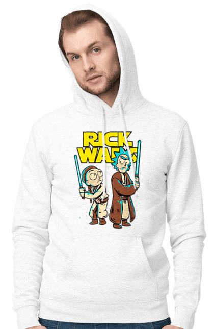 Мужское худи с принтом Рик и Морти. Rick and morty, star wars, звездные войны, мультфильм, научная фантастика, приключения, рик, рик и морти, сериал. 2070702