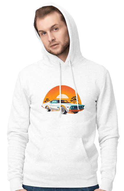 Чоловіче худі з принтом "Гарне авто на закаті". Авто, закат, солнце. 2070702