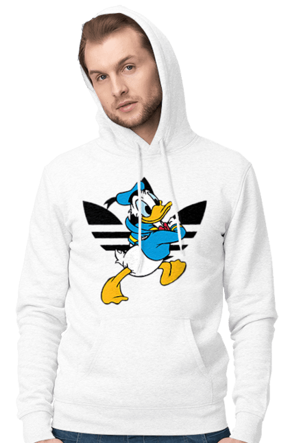 Мужское худи с принтом Adidas Дональд Дак. Adidas, daisy duck, donald duck, адидас, дейзи дак, дональд дак, мультсериал, мультфильм. 2070702