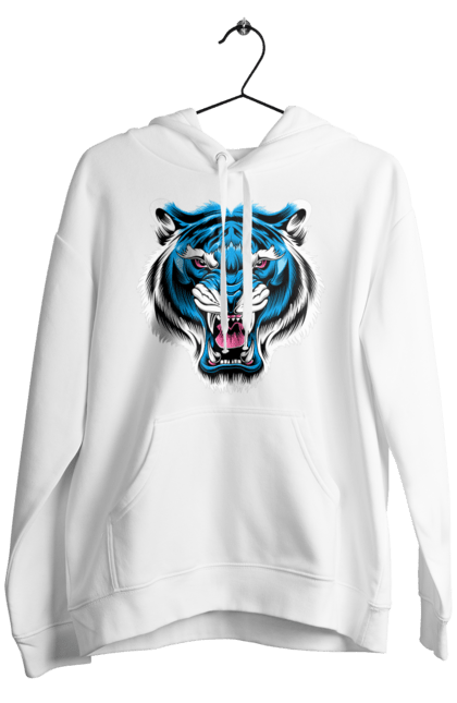 Чоловіче худі з принтом "Блакитний тигр". Блакитний тигр, голова тигра, тварини, тигр. CustomPrint.market