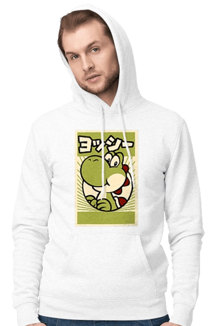 Men's hoodie with prints Mario Yoshi. Character, dinosaur, games, mario, nintendo, super mario world, yoshi. 2070702