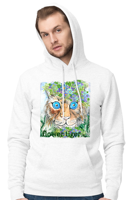 Чоловіче худі з принтом "Flower tiger". Квіти, очі, природа, тварини, тигр. futbolka.stylus.ua